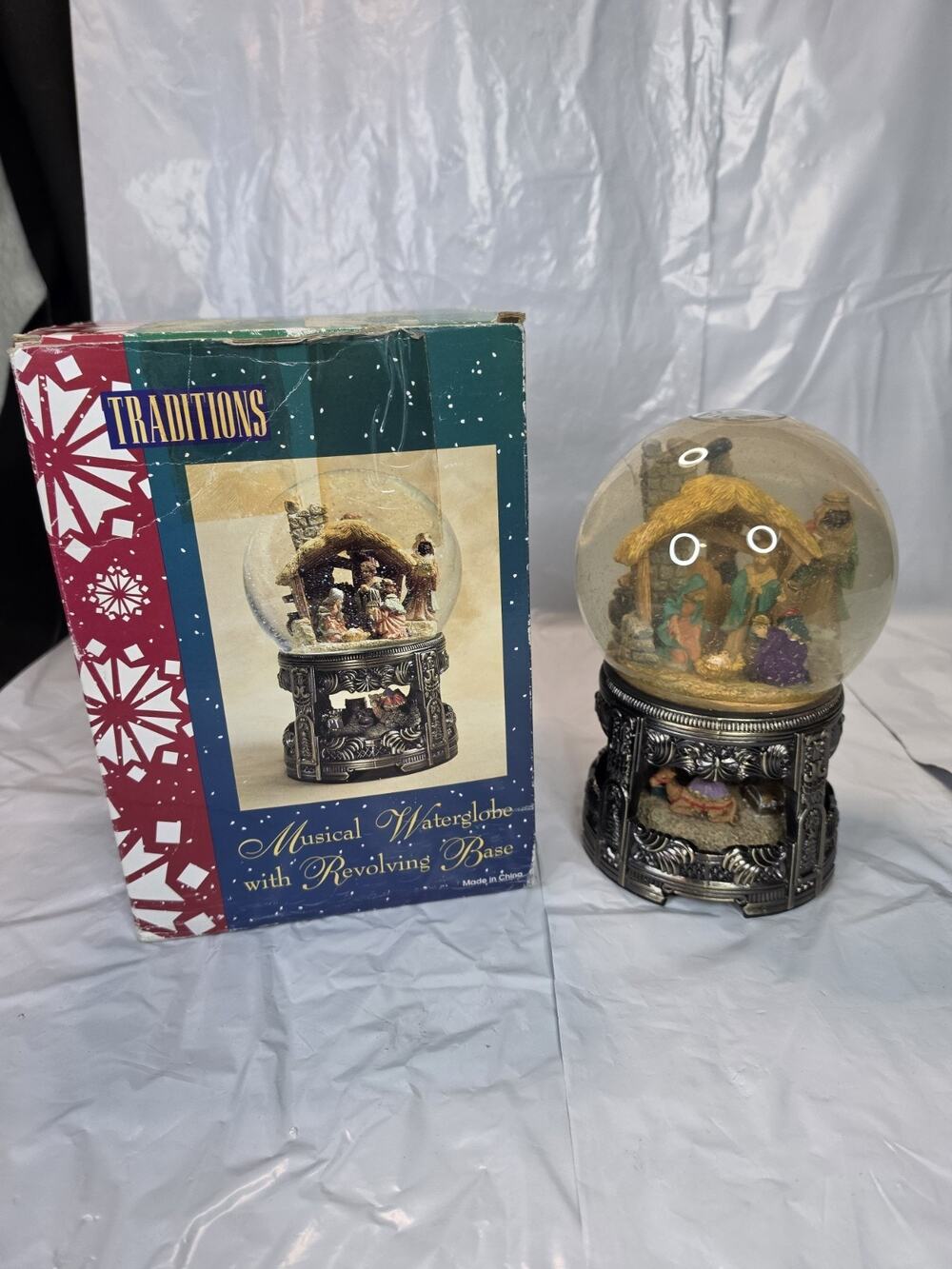 Traditions Musical Christmas Globe Music with Revolving Base Jesus Born Works